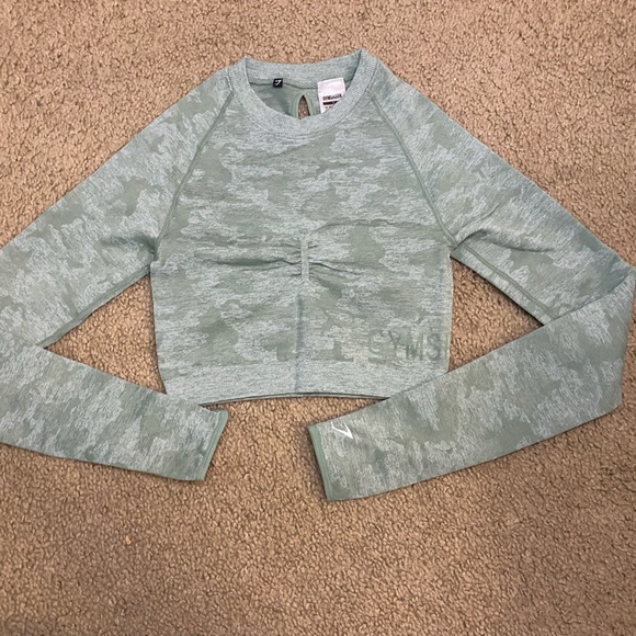 Gymshark Tops - Gymshark Adapt Camo Seamless Long Sleeve Crop Top in green size S